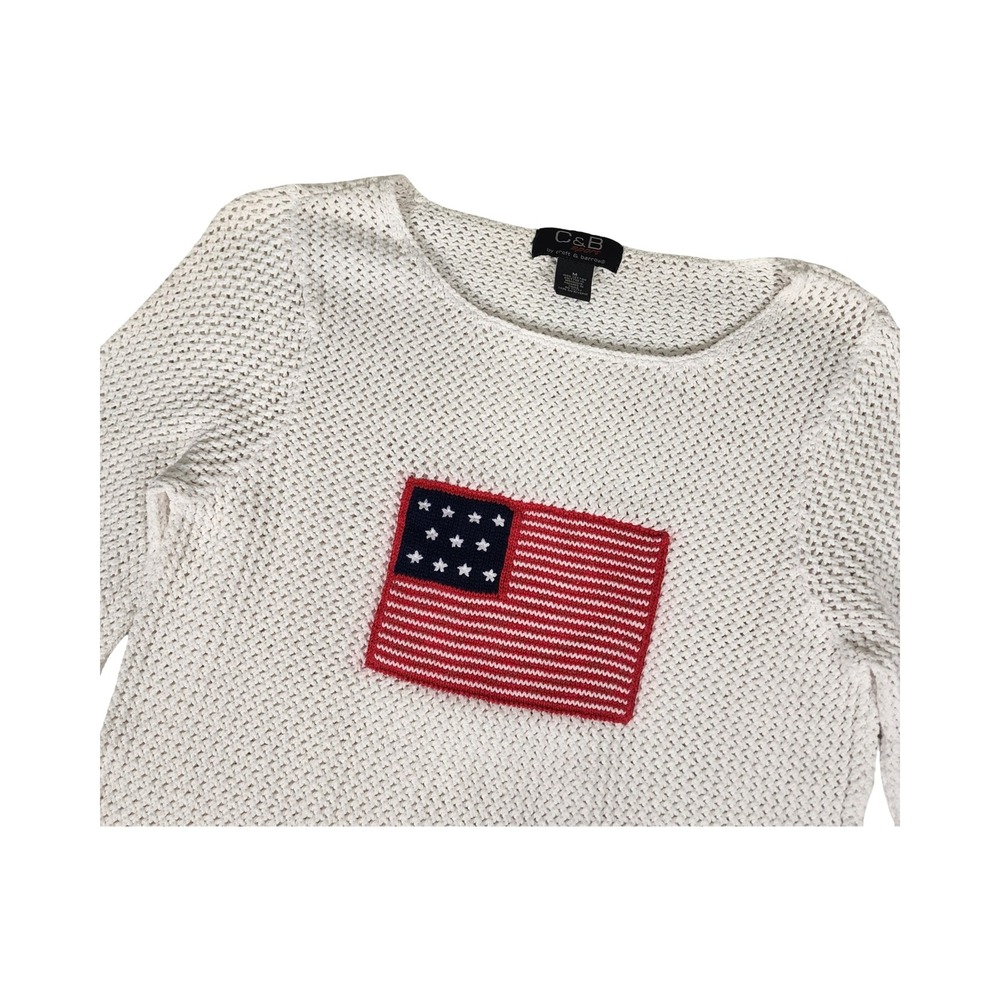 Croft & Barrow Sport White Knit Sweater American Flag Applique Size M - Picture 7 of 11